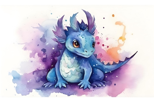 Watercolor colorful cute baby dragon isolated on white background Illustration Chinese Year of dragon