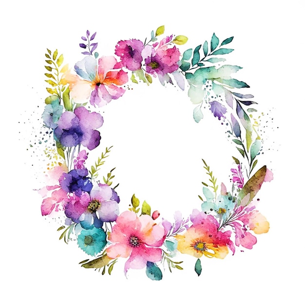 Watercolor colorful flower boho frame design