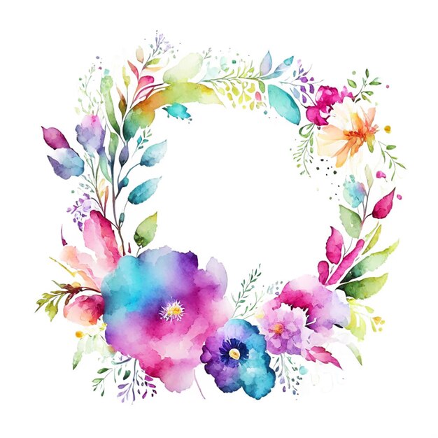 Watercolor colorful flower boho frame design