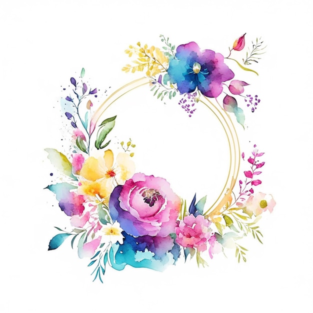 Watercolor colorful flower boho frame design