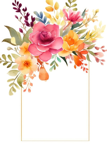 Watercolor colorful flowers wedding frame Waterolor leaf