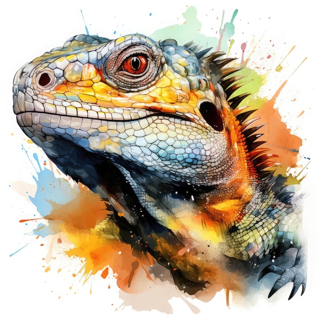 Watercolor Colorful Komodo Dragon Illustration Generative Ai