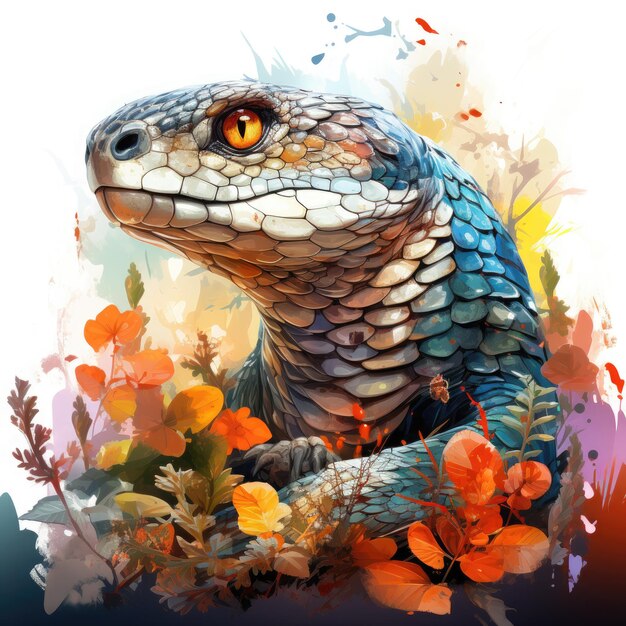 Watercolor Colorful Rattlesnake Illustration Generative Ai