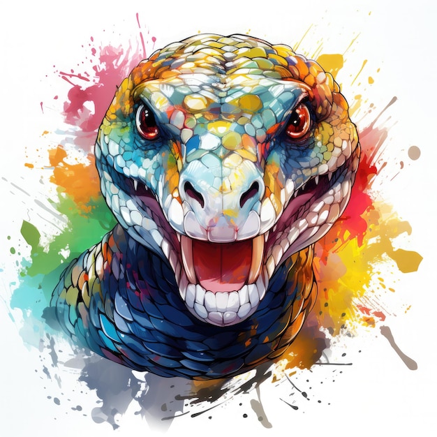 Watercolor Colorful Rattlesnake Illustration Generative Ai