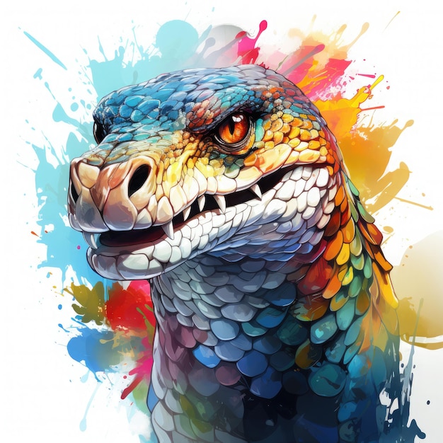 Watercolor Colorful Rattlesnake Illustration Generative Ai