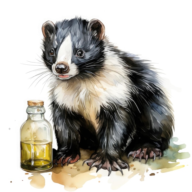 Watercolor Colorful Skunk Illustration Generative Ai