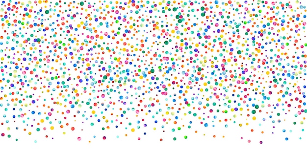 Watercolor confetti on white background. Alluring rainbow colored dots. Happy celebration wide colorful bright card. Outstanding hand painted confetti.