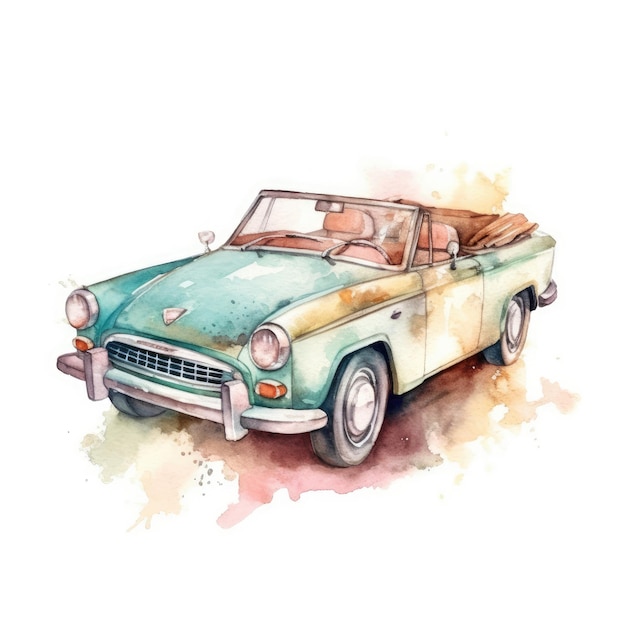 Watercolor of a convertible car with the top down