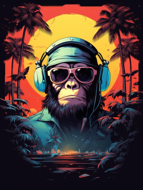 a watercolor cool ape in pixel art style reminiscent of classic video game characters