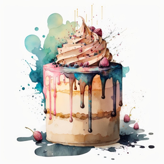 Watercolor copy space realistic childish colorful birthday Illustration Generative AI