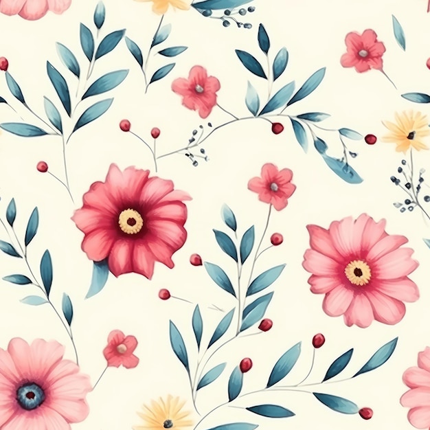 Watercolor country flower seamless pattern