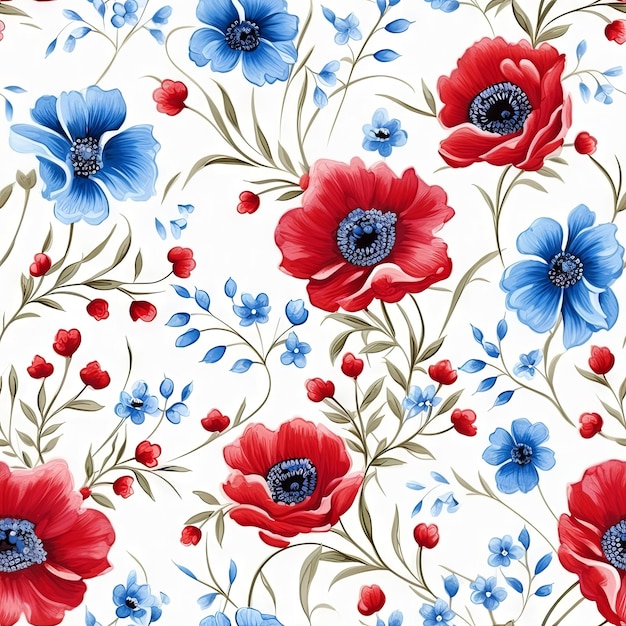 Watercolor country flower seamless pattern