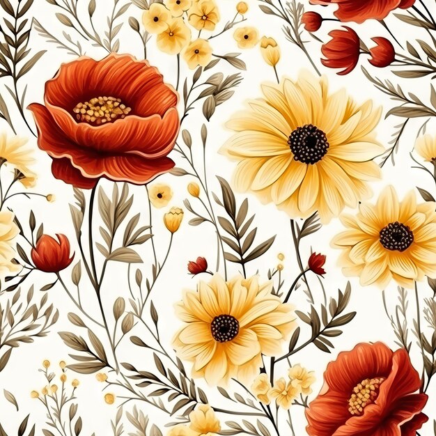 Watercolor country flower seamless pattern