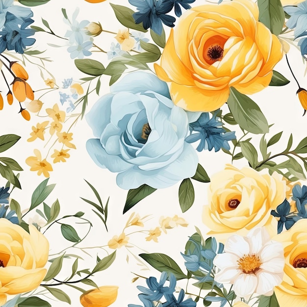 Watercolor country flower seamless pattern