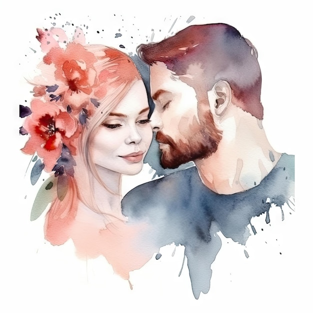 Watercolor Couple in Love for Valentine's Day Perfect for Greeting Cards and Invitations