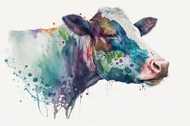 Watercolor cow illustration white backgroundGenerative AI