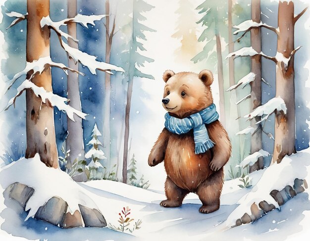 Watercolor cozy bear illustration