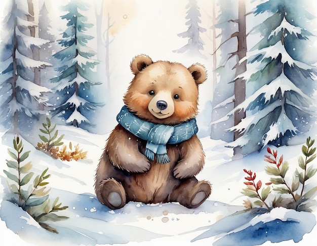 Watercolor cozy bear illustration