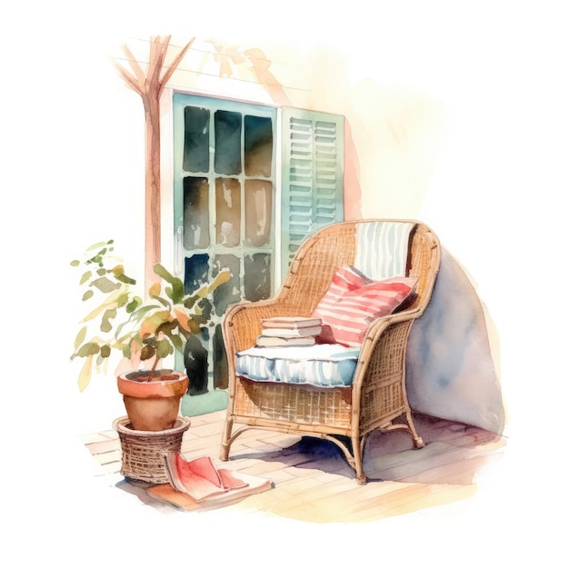 Watercolor of a cozy outdoor reading book