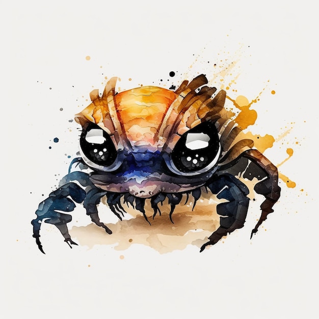 Watercolor Cute Animals Chibi Style Big Eyes Exotic Tropical Forest Wildlife Crazy Abstract