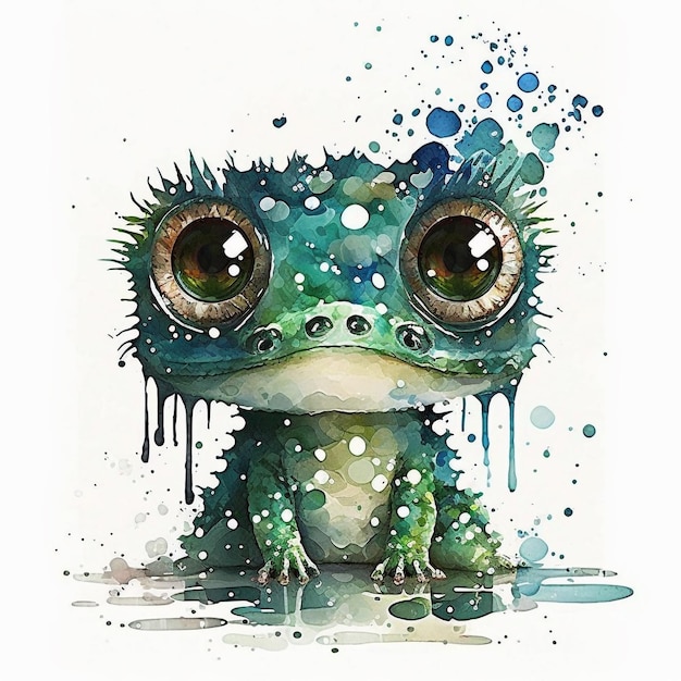 Watercolor Cute Animals Chibi Style Big Eyes Exotic Tropical Forest Wildlife Crazy Abstract