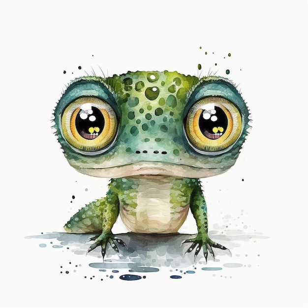 Watercolor Cute Animals Chibi Style Big Eyes Exotic Tropical Forest Wildlife Crazy Abstract