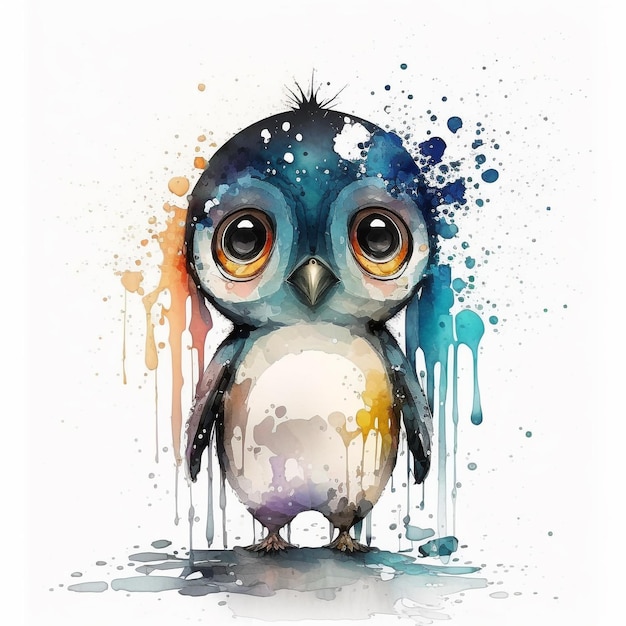 Watercolor Cute Animals Chibi Style Big Eyes Exotic Tropical Forest Wildlife Crazy Abstract