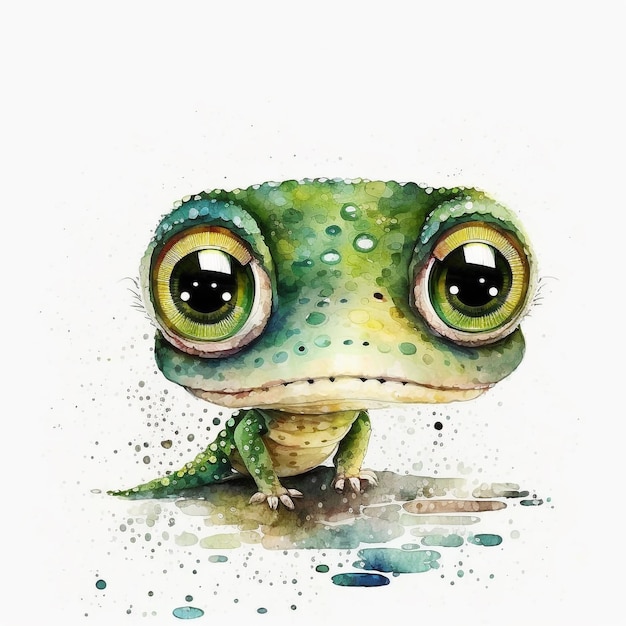 Watercolor Cute Animals Chibi Style Big Eyes Exotic Tropical Forest Wildlife Crazy Abstract