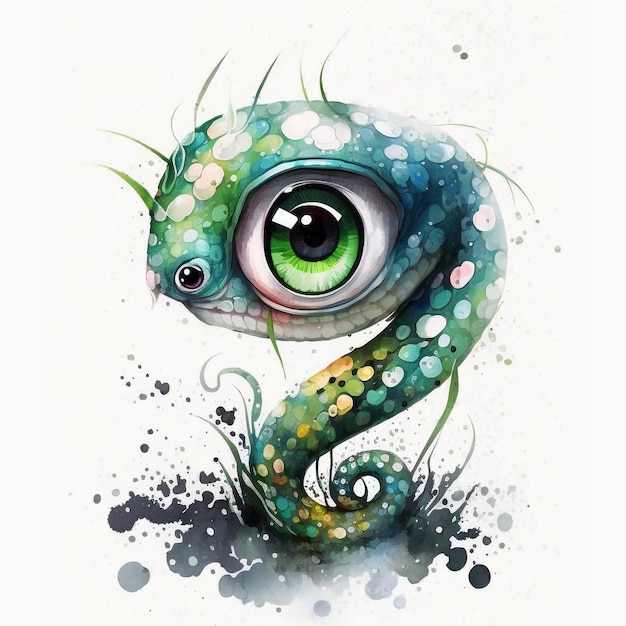 Watercolor Cute Animals Chibi Style Big Eyes Exotic Tropical Forest Wildlife Crazy Abstract