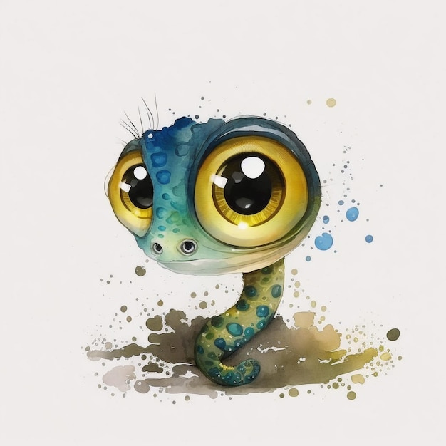 Watercolor Cute Animals Chibi Style Big Eyes Exotic Tropical Forest Wildlife Crazy Abstract