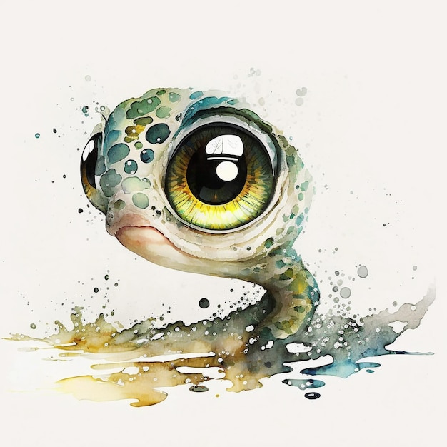 Watercolor Cute Animals Chibi Style Big Eyes Exotic Tropical Forest Wildlife Crazy Abstract