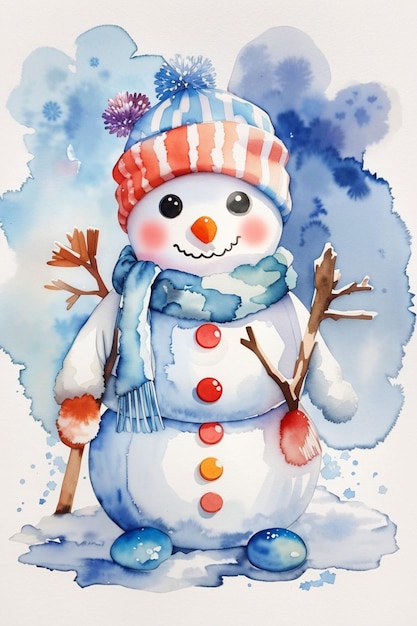 watercolor cute baby snowman