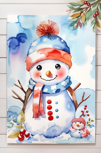 watercolor cute baby snowman