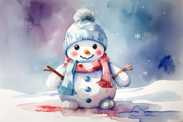 watercolor cute baby snowman