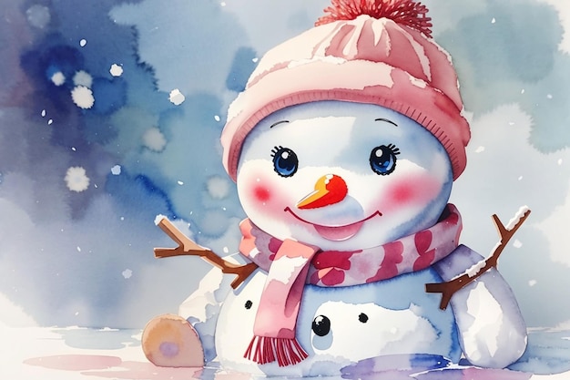 watercolor cute baby snowman