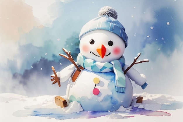 watercolor cute baby snowman