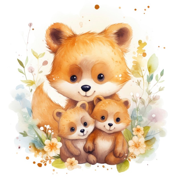 Watercolor cute cartoon illustration with cute momm