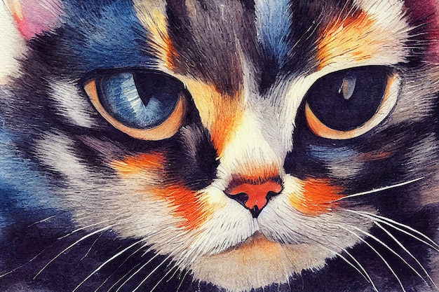 Watercolor of a cute cat animal hand draw watercolor