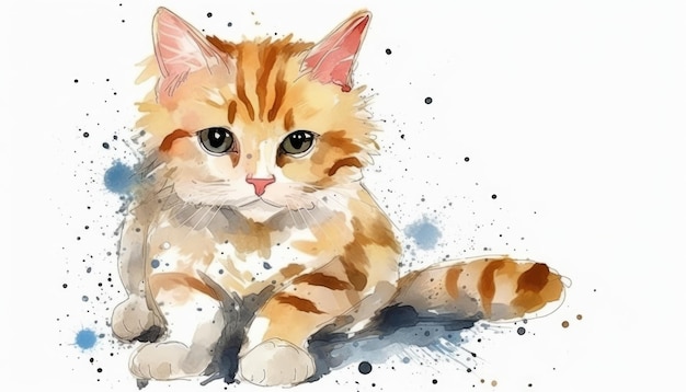 Watercolor cute cat white background with generative ai