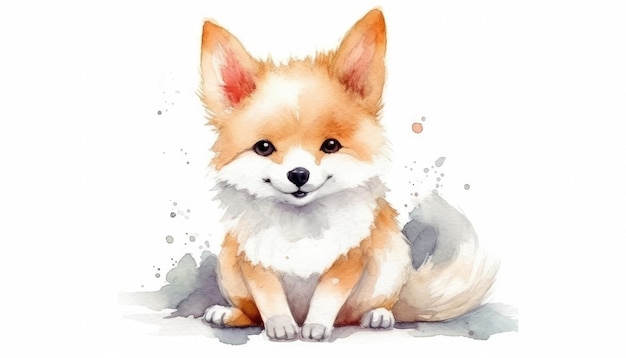 Watercolor cute dog white background with generative ai