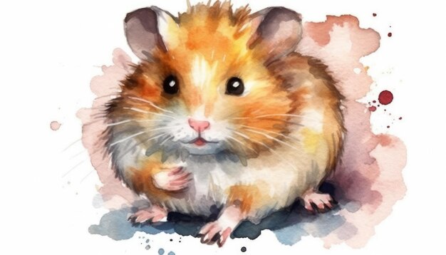 Watercolor cute hamster white background with generative ai