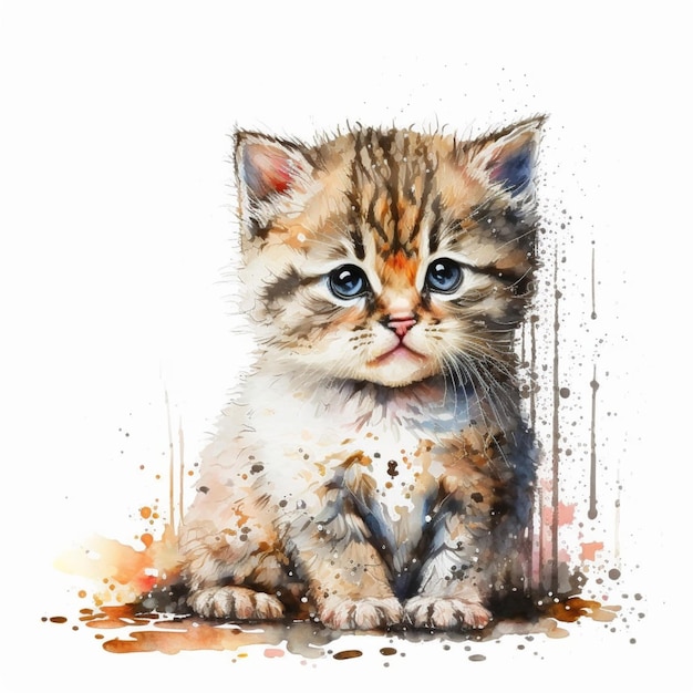 Watercolor Cute Kitten Cat Animal Pet Creative Illustration