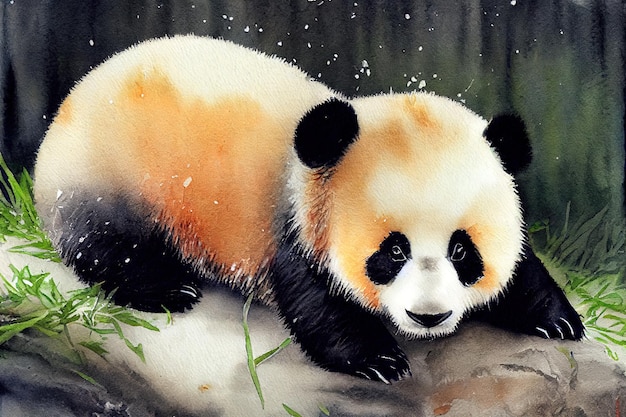 Watercolor of a cute panda bear animal hand draw watercolor