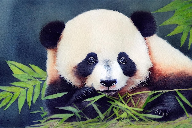 Watercolor of a cute panda bear animal hand draw watercolor