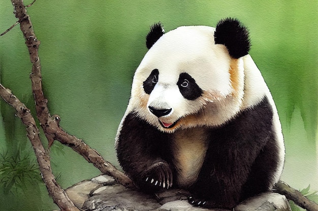 Watercolor of a cute panda bear animal hand draw watercolor