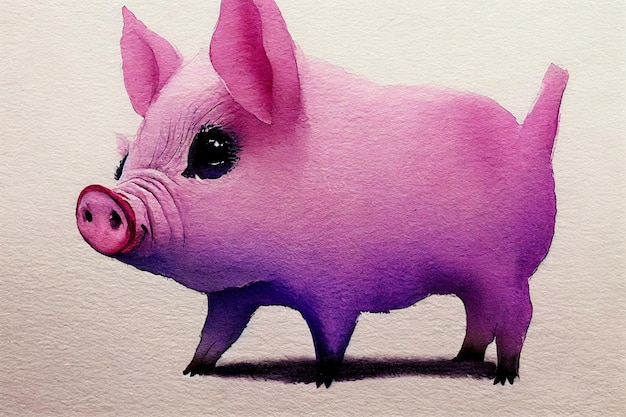 Watercolor of a cute pig animal hand draw watercolor