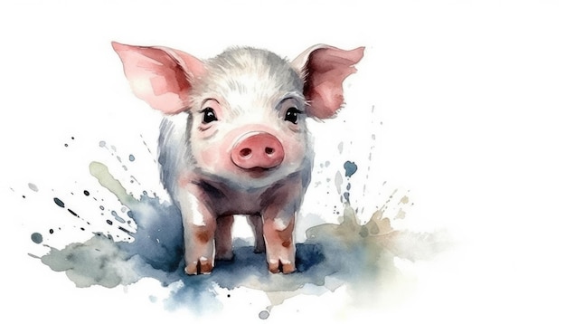 Watercolor cute pig white background with generative ai