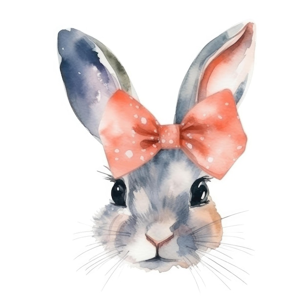 Watercolor cute rabbit with a bow