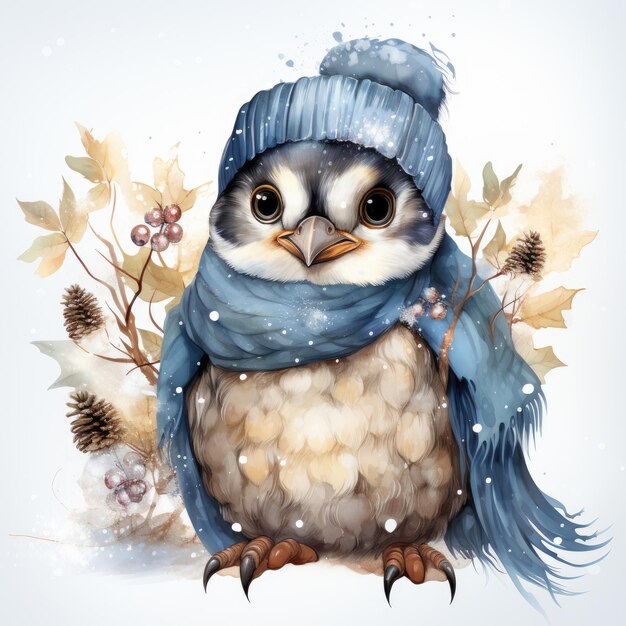 Watercolor Cute Winter Penguin Sublimation illustration Generative Ai