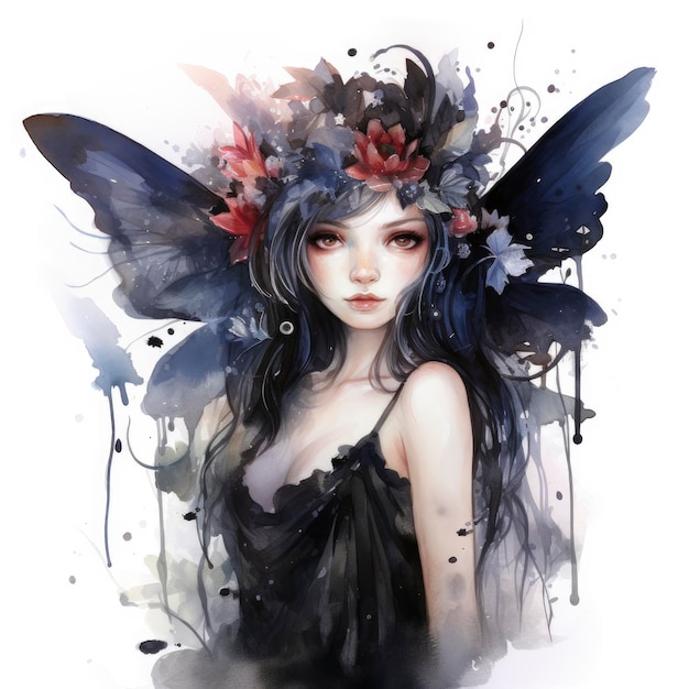 Watercolor dark fairy clipart